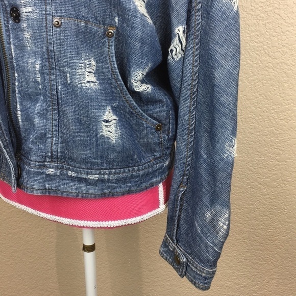 Free People Tattered Distress Tennis Jacket Indigo - Picture 2 of 8